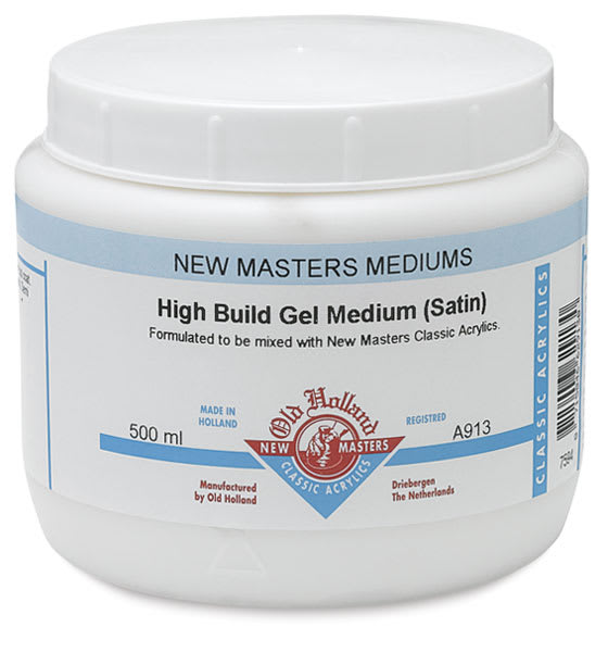 Open in modal - New Masters Acrylic Gel Mediums - Front of High Build Satin Gel Medium Jar