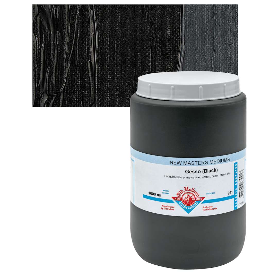 Open in modal - Old Holland New Masters Acrylic Gesso - Black, 1 Liter and swatch
