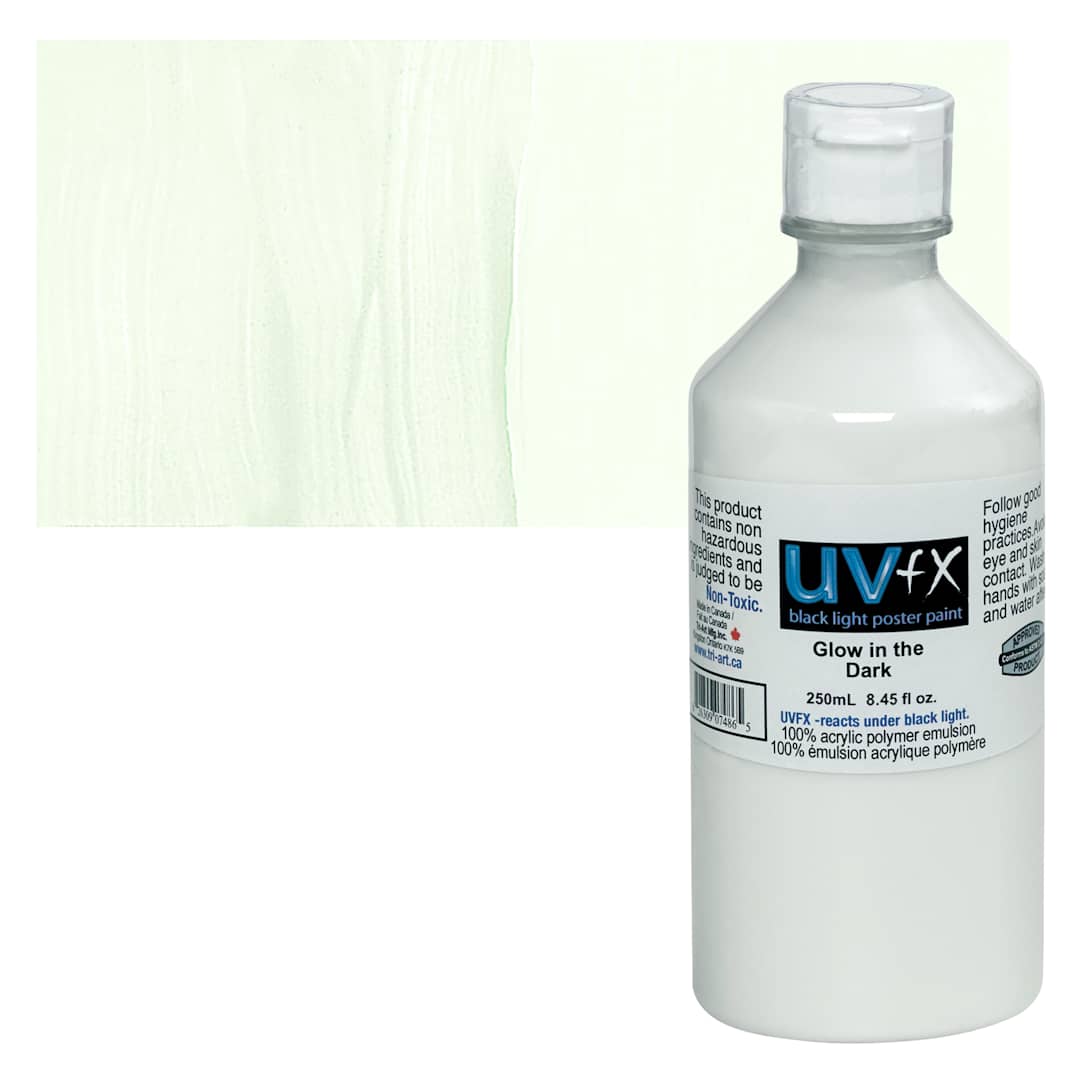 Open in modal - Tri-Art UVFX Black Light Poster Paint - Glow in the Dark, 250 ml bottle and swatch