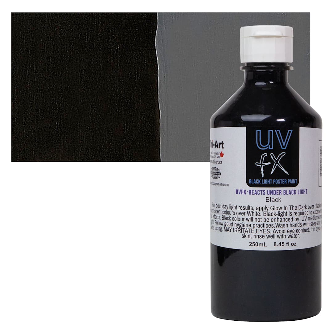 Open in modal - Tri-Art UVFX Black Light Poster Paint - Black, 250 ml bottle and swatch