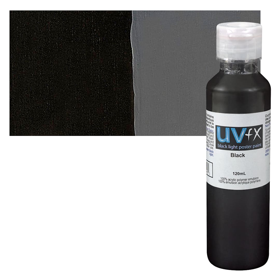 Open in modal - Tri-Art UVFX Black Light Poster Paint - Black, 120 ml bottle and swatch