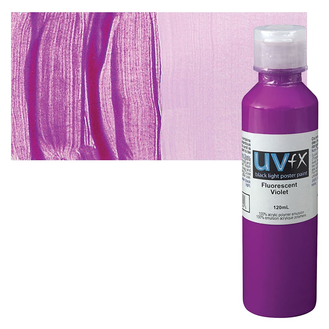 Open in modal - Tri-Art UVFX Black Light Poster Paint - Fluorescent Violet, 120 ml bottle and swatch