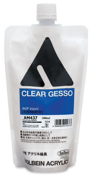 Open in modal - Holbein Acrylic Gesso - Front of poly bag of Clear Gesso
