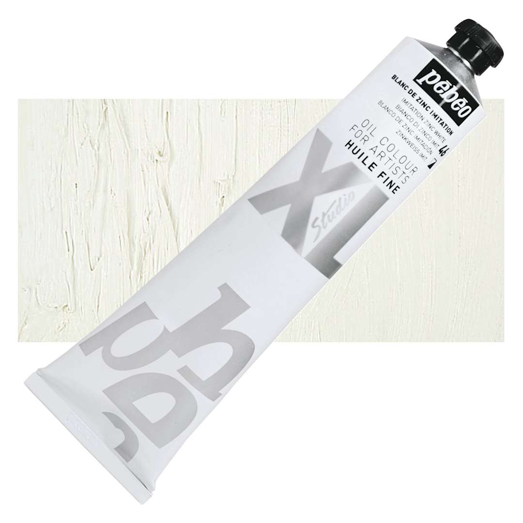 Open in modal - Pebeo XL Studio Oil Paint - Zinc White Imitation, 200 ml tube and swatch