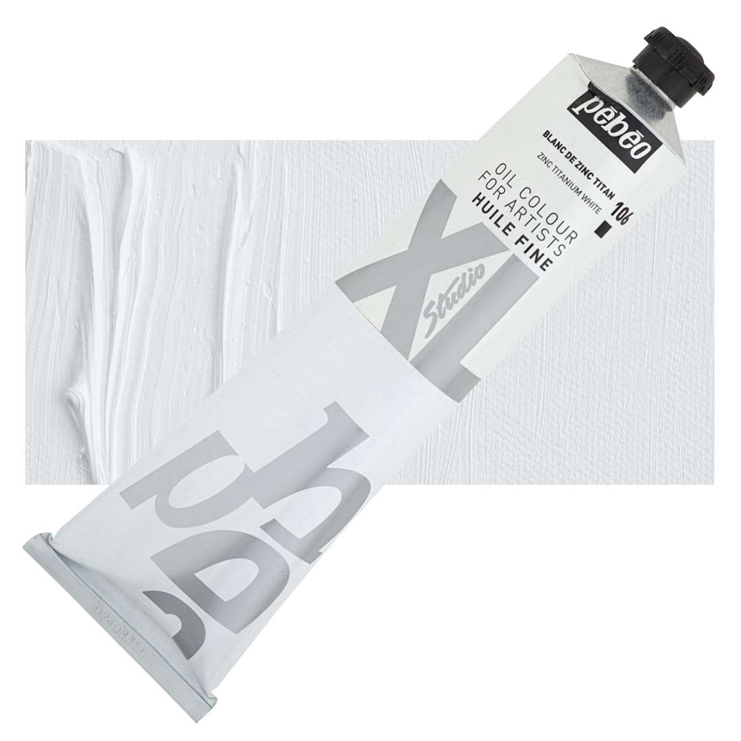 Open in modal - Pebeo XL Studio Oil Paint - Zinc Titanium White, 200 ml, Swatch with Tube