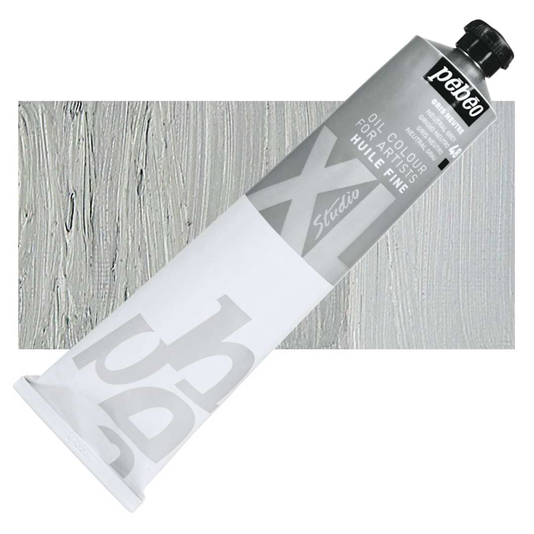 Open in modal - Pebeo XL Studio Oil Paint - Neutral Gray, 200 ml tube and swatch