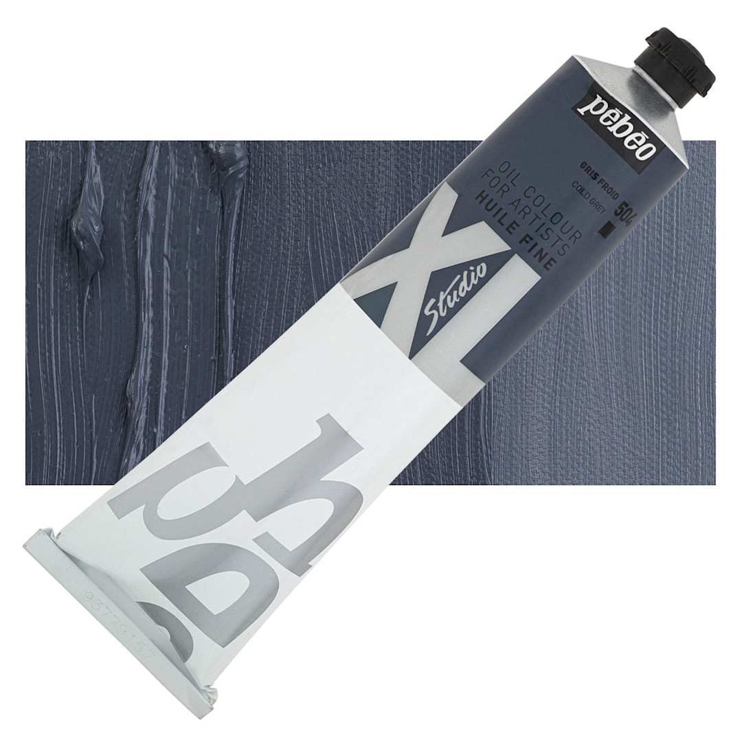 Open in modal - Pebeo XL Studio Oil Paint - Cold Grey, 200 ml, Tube and swatch