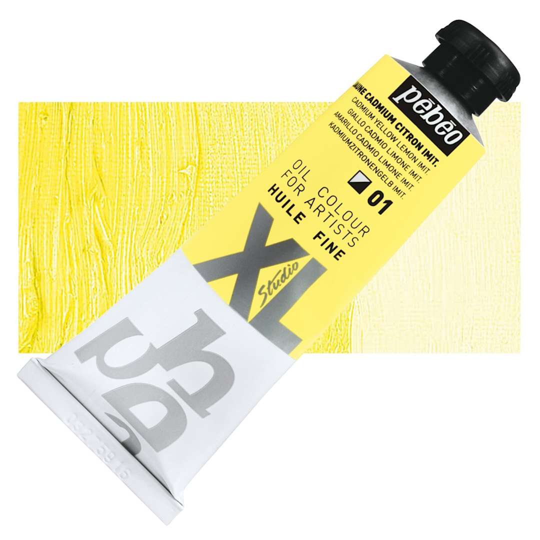 Open in modal - Pebeo XL Studio Oil Paint - Cadmium Lemon Yellow Imitation, 37 ml Tube and swatch