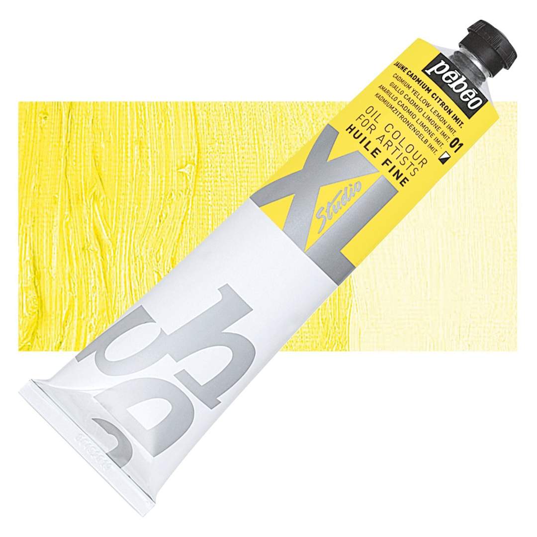 Open in modal - Pebeo XL Studio Oil Paint - Cadmium Lemon Yellow Imitation, 200 ml Tube and swatch
