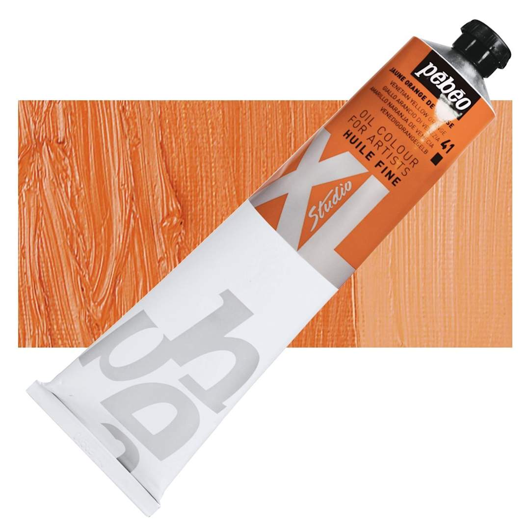 Open in modal - Pebeo XL Studio Oil Paint - Venetian Yellow Orange, 200 ml tube and swatch