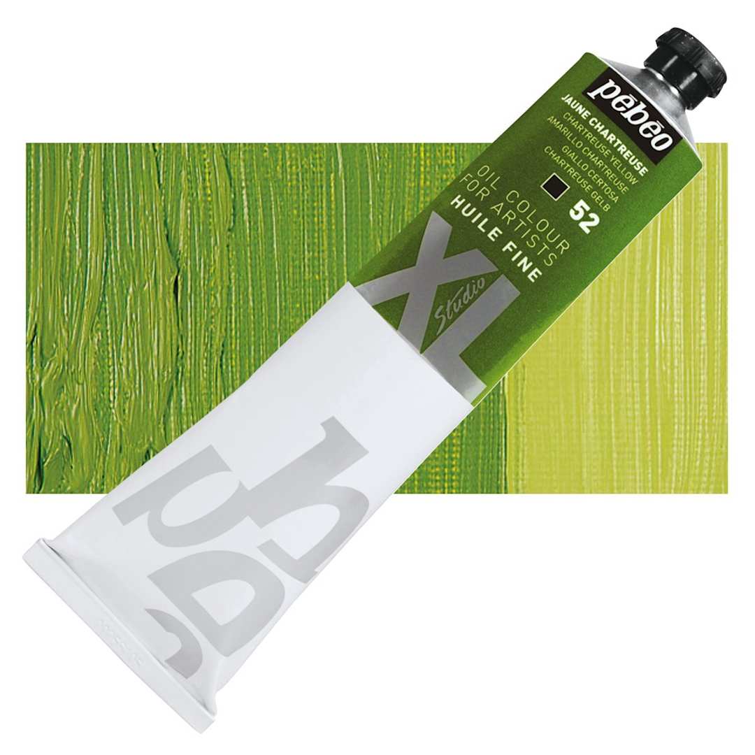 Open in modal - Pebeo XL Studio Oil Paint - Chartreuse Yellow, 200 ml tube and swatch