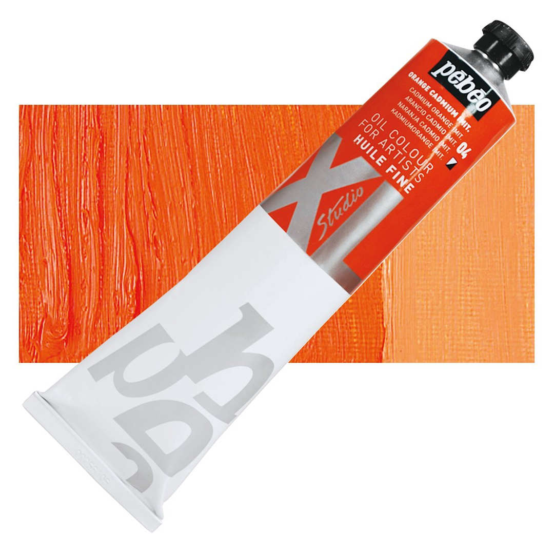 Open in modal - Pebeo XL Studio Oil Paint - Cadmium Orange Imitation, 200 ml tube and swatch