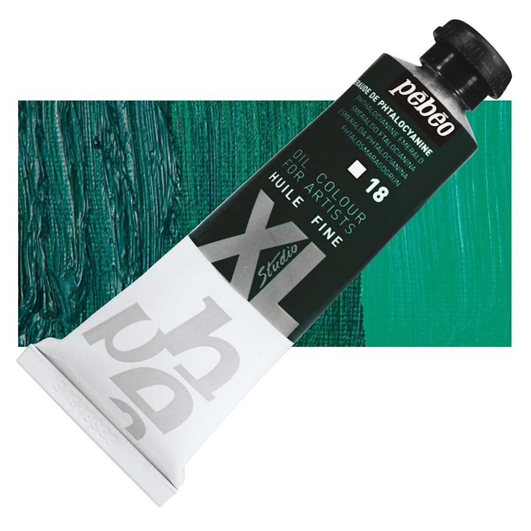 Open in modal - Pebeo XL Studio Oil Paint - Phthalocyanine Emerald, 37 ml Tube and swatch