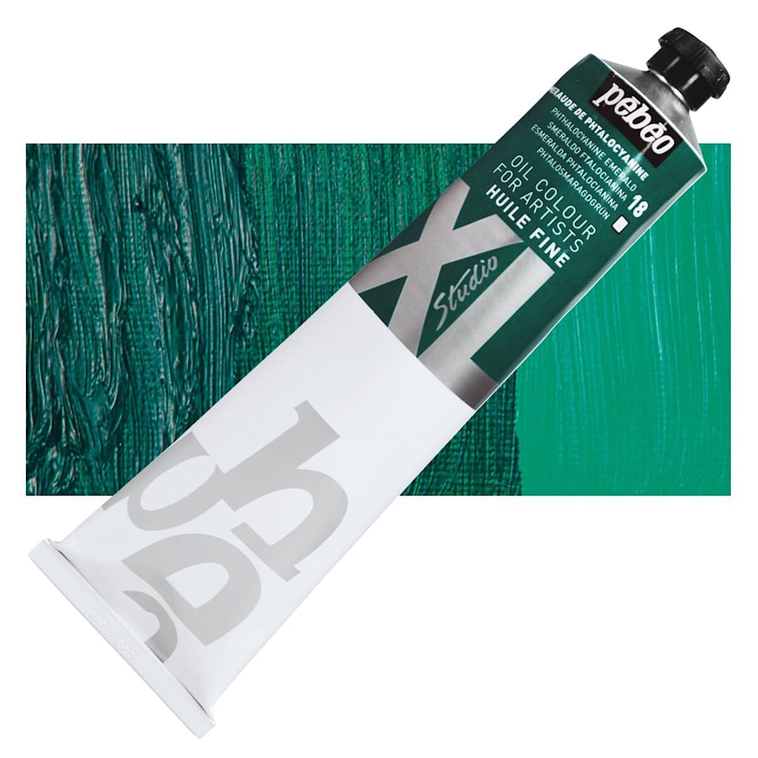 Open in modal - Pebeo XL Studio Oil Paint - Phthalocyanine Emerald, 200 ml Tube and swatch