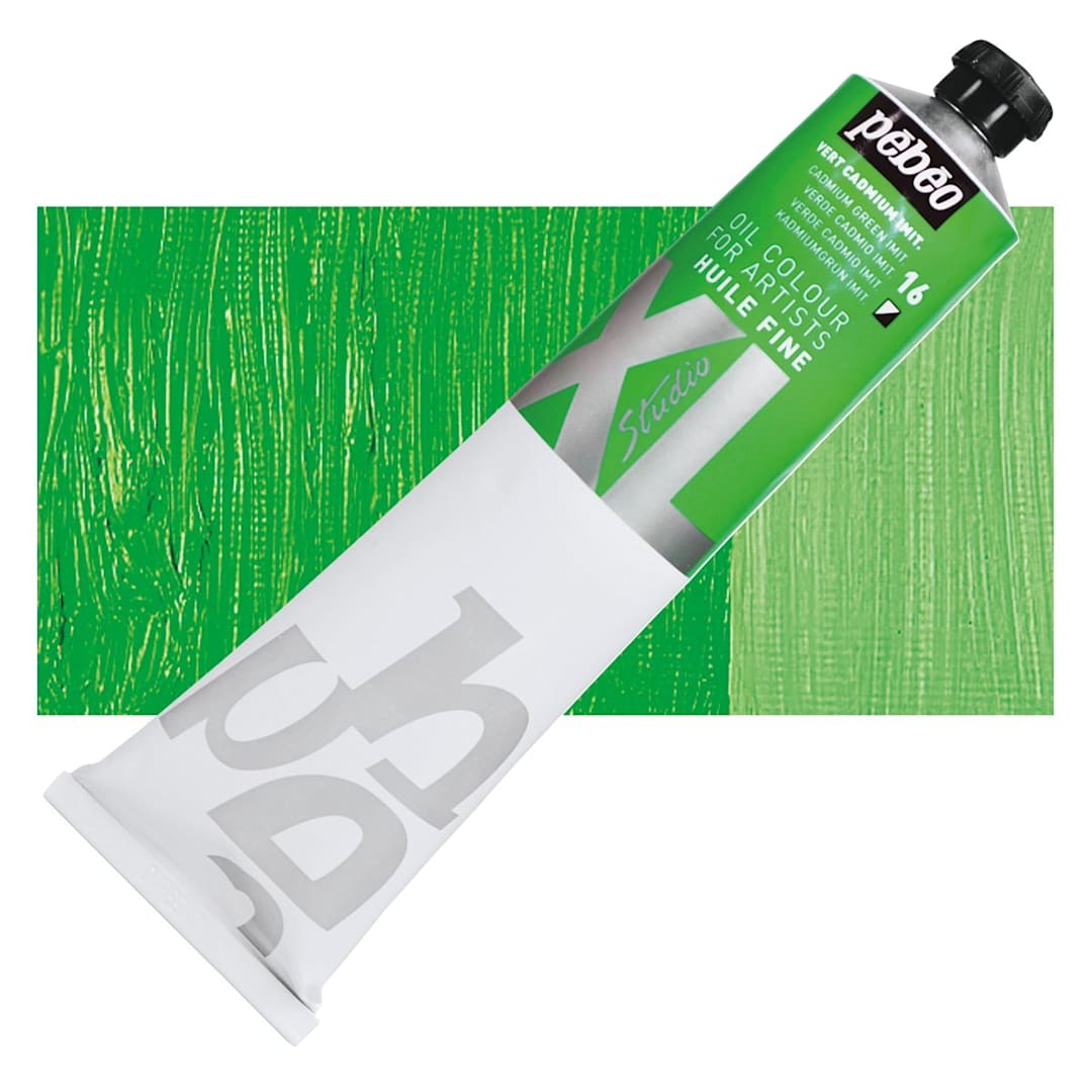 Open in modal - Pebeo XL Studio Oil Paint - Cadmium Green Imitation, 200 ml tube and swatch