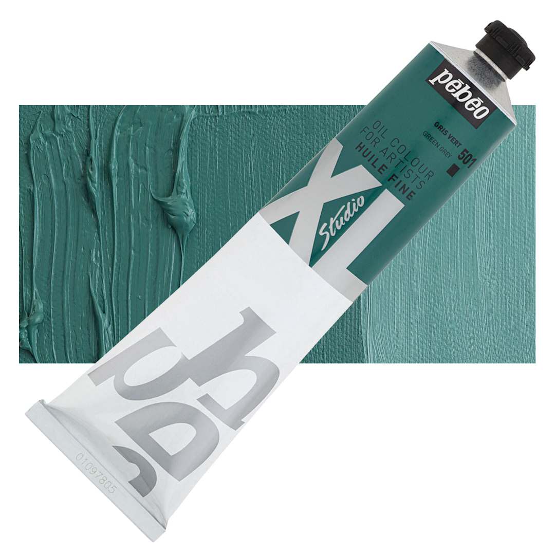 Open in modal - Pebeo XL Studio Oil Paint - Green Grey, 200 ml, Tube and swatch