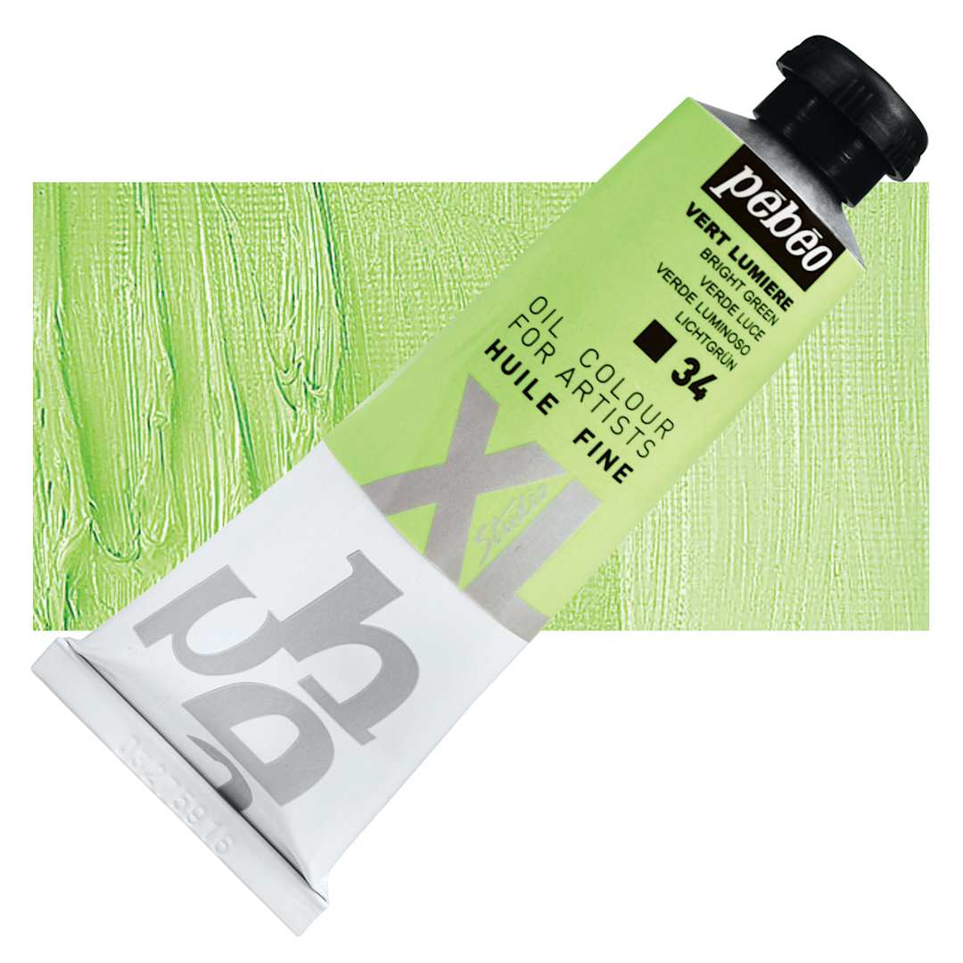 Open in modal - Pebeo XL Studio Oil Paint - Bright Green, 37 ml tube and swatch