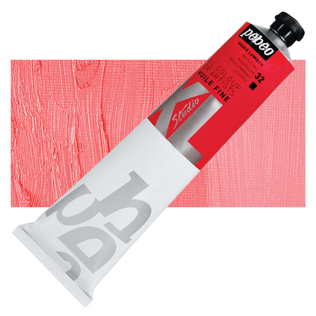 Open in modal - Pebeo XL Studio Oil Paint - Bright Red, 200 ml tube and swatch