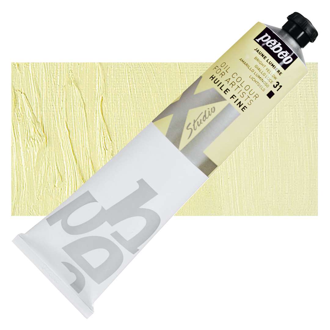 Open in modal - Pebeo XL Studio Oil Paint - Bright Yellow, 200 ml tube and swatch