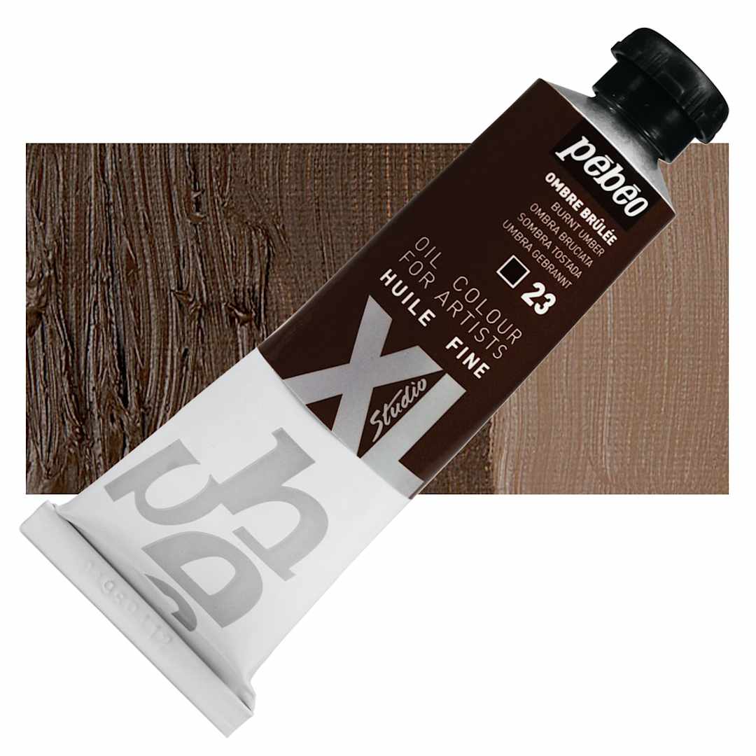 Open in modal - Pebeo XL Studio Oil Paint - Burnt Umber, 37 ml tube and swatch