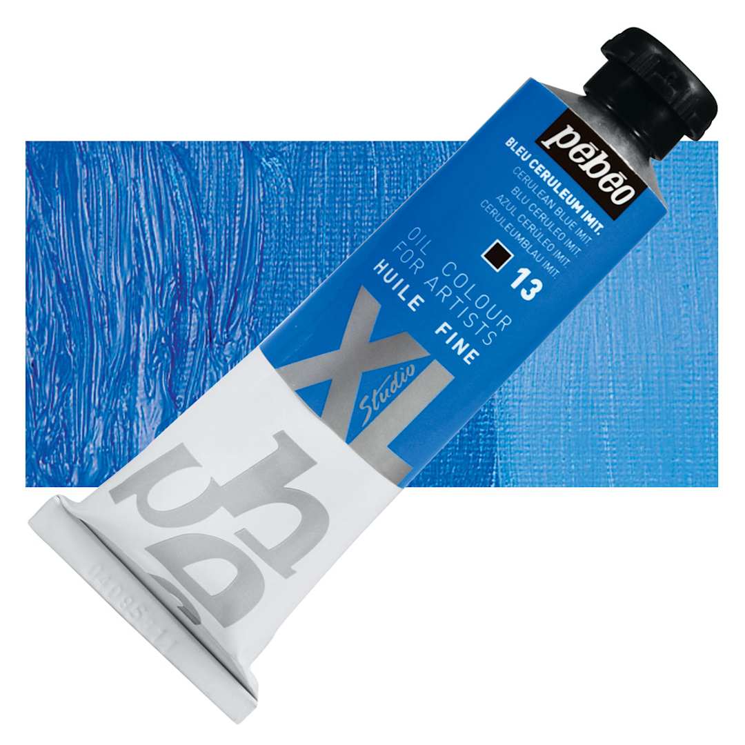 Open in modal - Pebeo XL Studio Oil Paint - Cerulean Blue, 37 ml tube and swatch