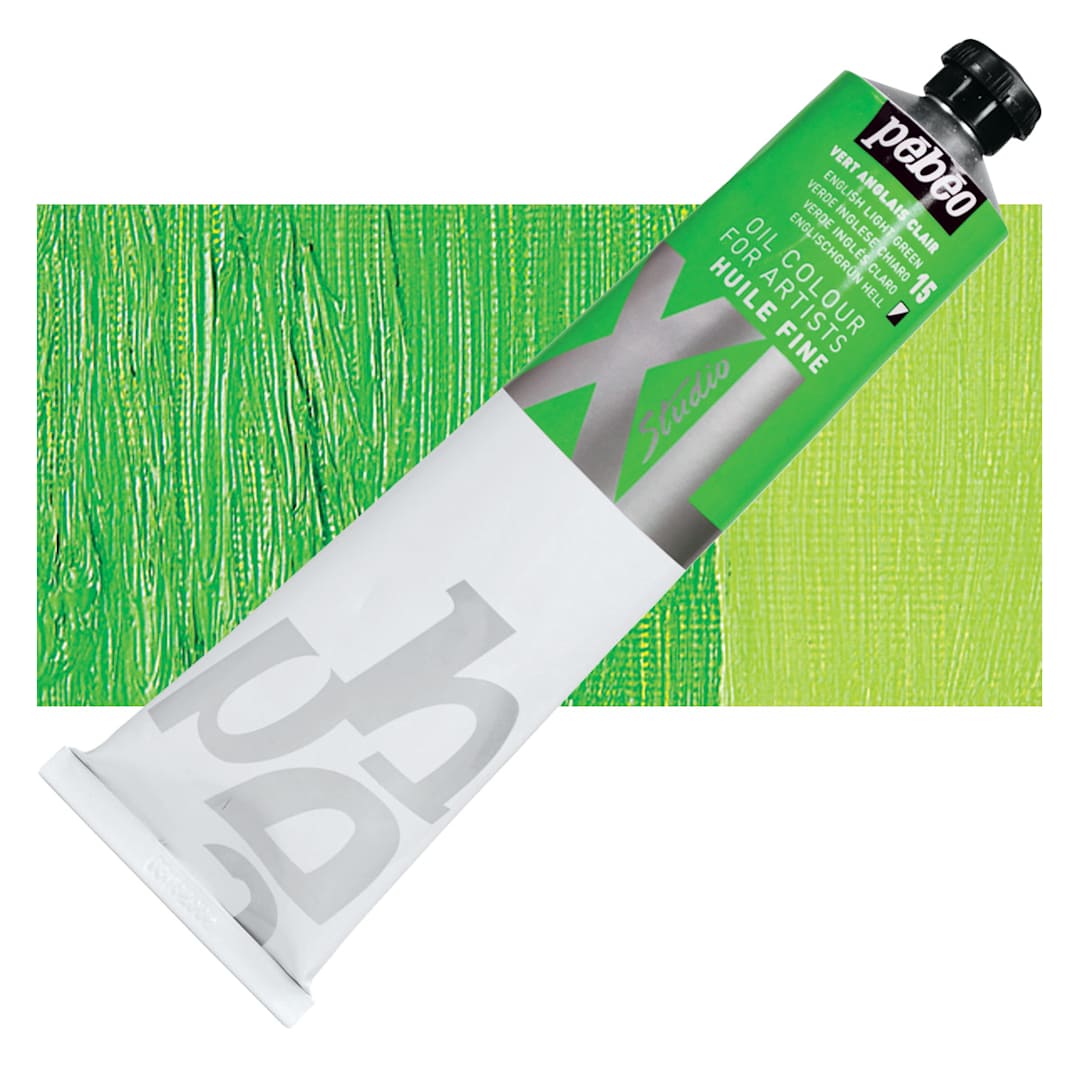 Open in modal - Pebeo XL Studio Oil Paint - English Light Green, 180 ml tube and swatch