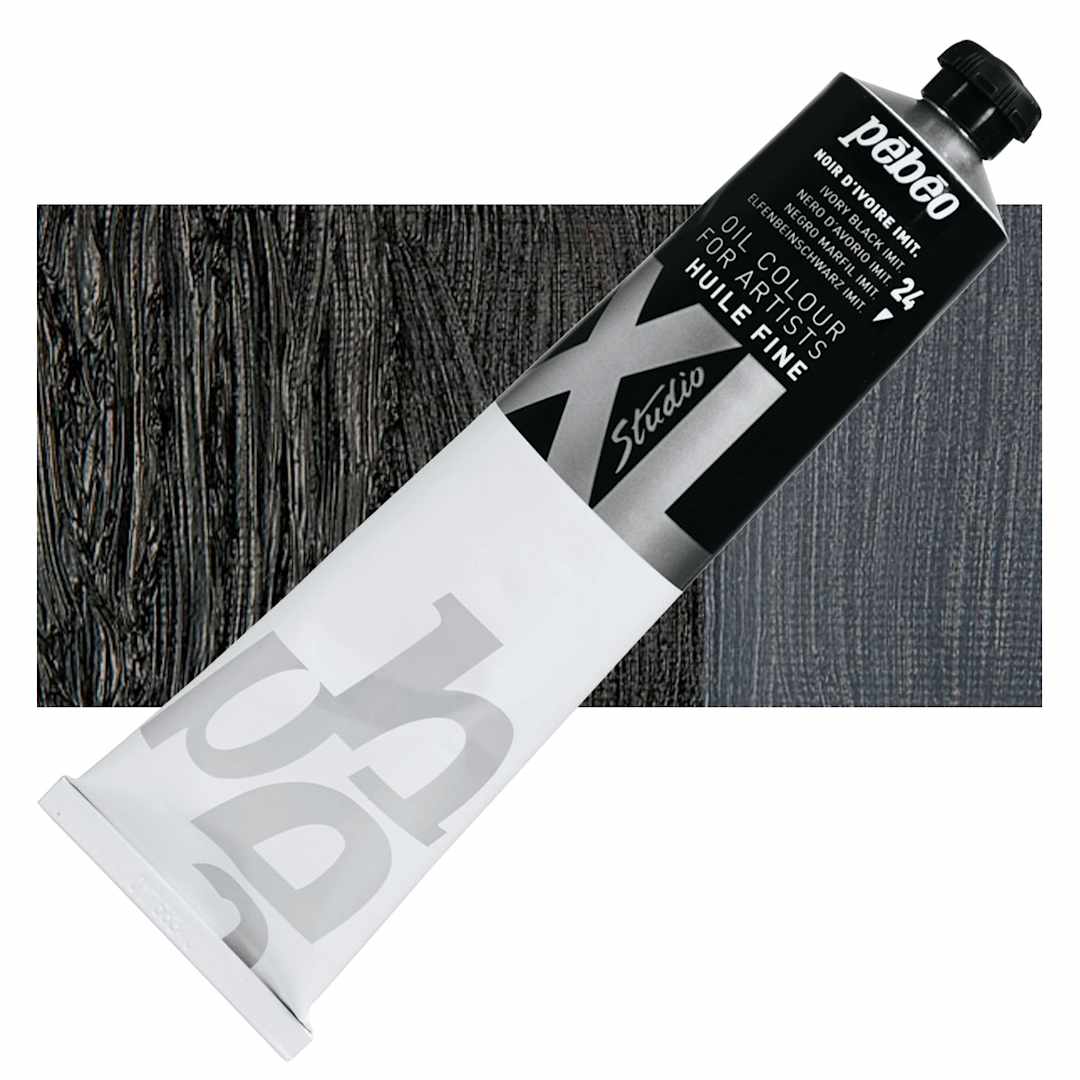 Open in modal - Pebeo XL Studio Oil Paint - Ivory Black, 200 ml tube and swatch