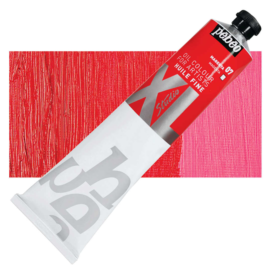 Open in modal - Pebeo XL Studio Oil Paint - Magenta, 200 ml tube and swatch