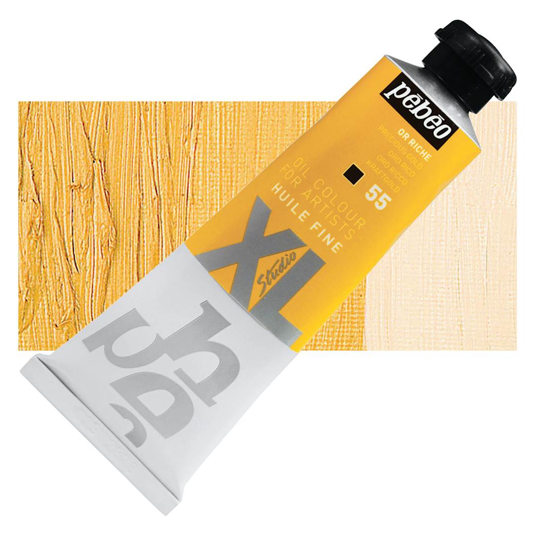 Open in modal - Pebeo XL Studio Oil Paint - Precious Gold, 37 ml Tube and swatch