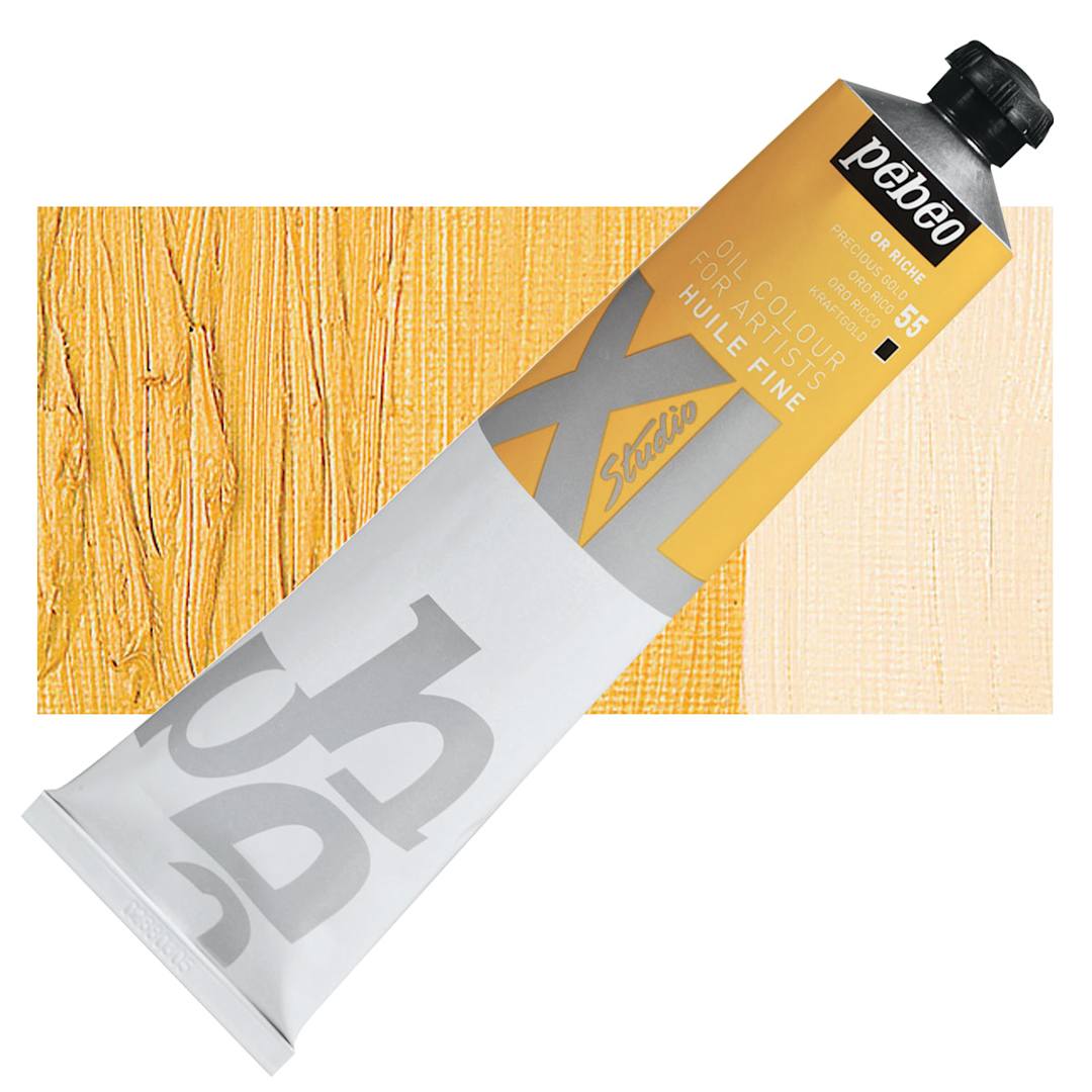 Open in modal - Pebeo XL Studio Oil Paint - Precious Gold, 200 ml Tube and swatch