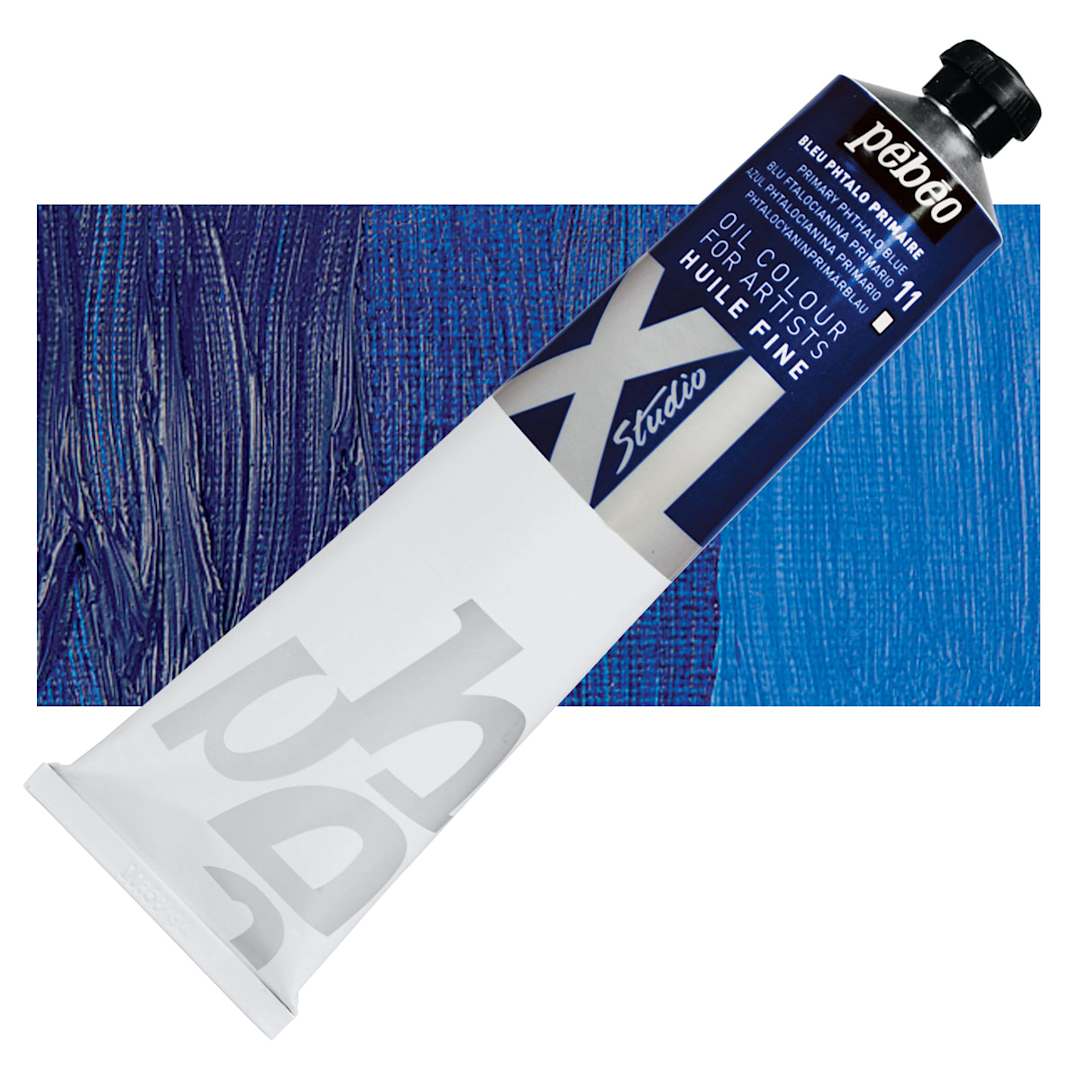 Open in modal - Pebeo XL Studio Oil Paint - Primary Phthalo Blue, 180 ml tube and swatch