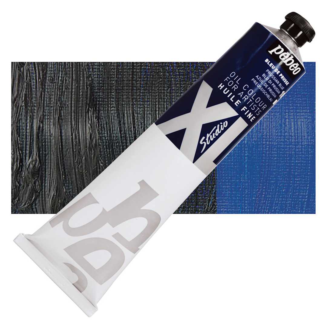 Open in modal - Pebeo XL Studio Oil Paint - Prussian Blue, 200 ml tube and swatch