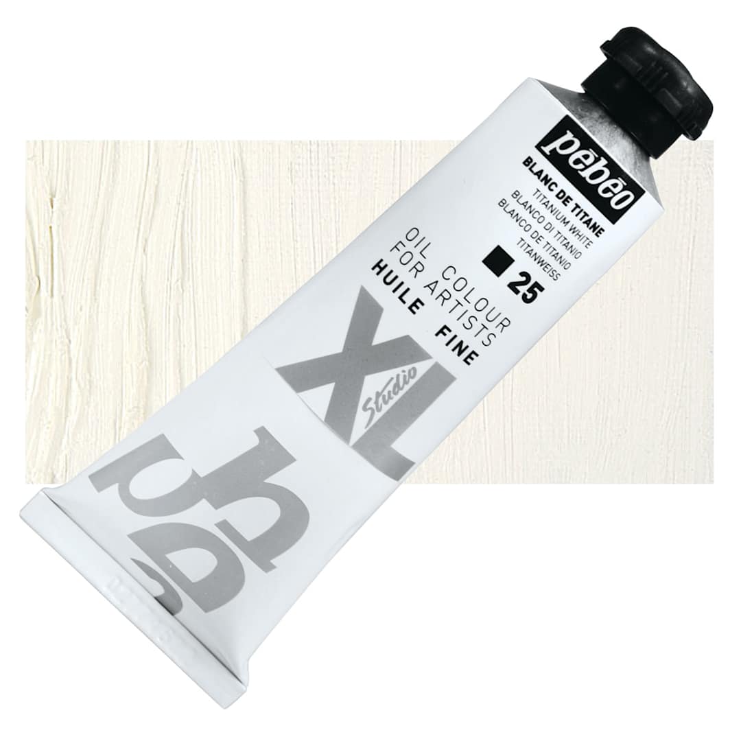 Open in modal - Pebeo XL Studio Oil Paint - Titanium White, 37 ml tube and swatch