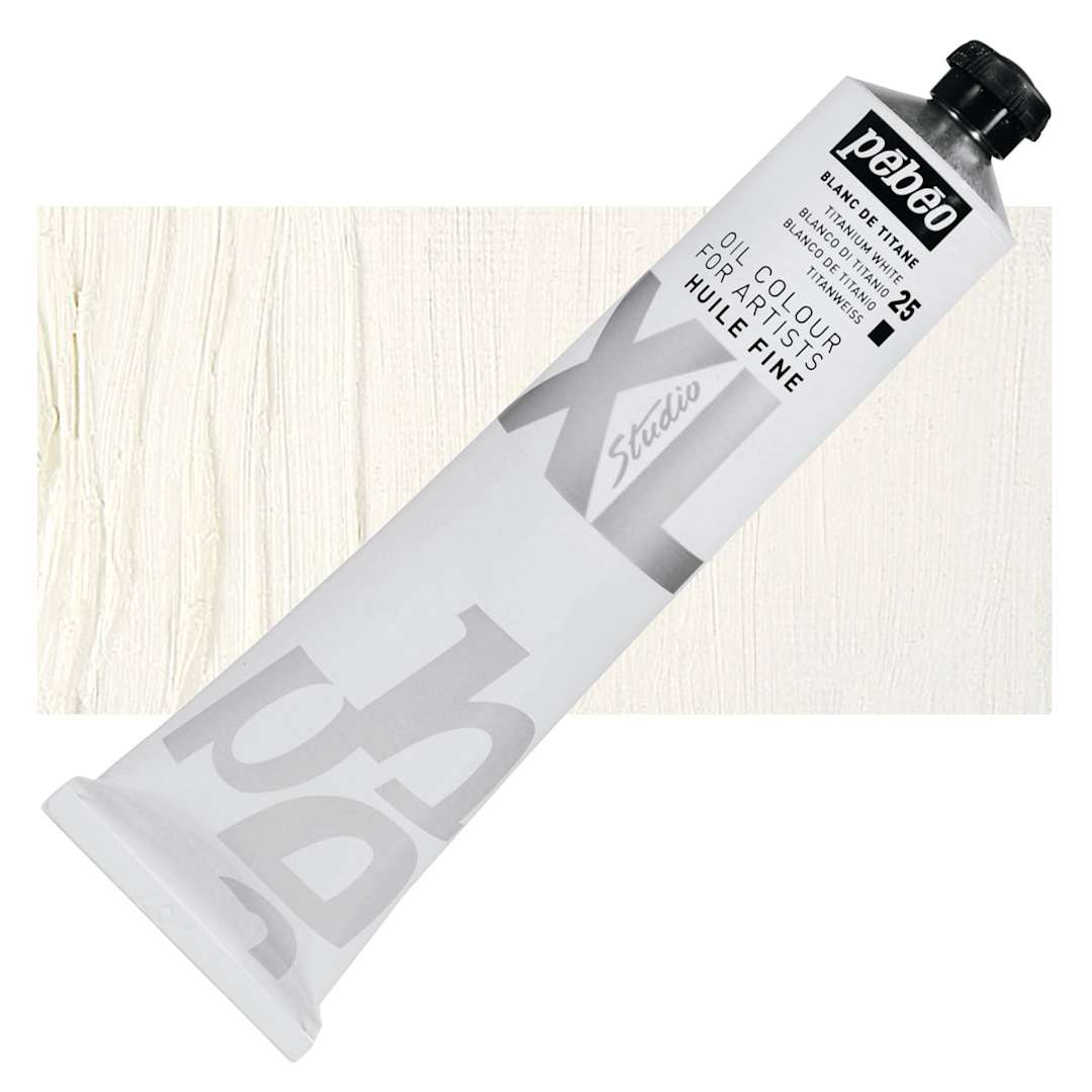 Open in modal - Pebeo XL Studio Oil Paint - Titanium White, 200 ml tube and swatch