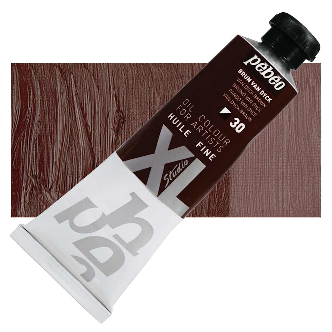 Open in modal - Pebeo XL Studio Oil Paint - Van Dyck Brown, 37 ml Tube and swatch
