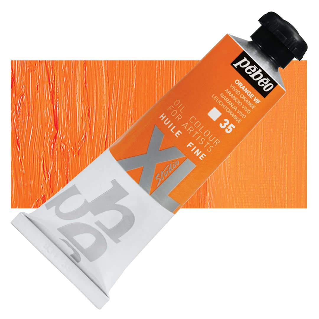 Open in modal - Pebeo XL Studio Oil Paint - Vivid Orange, 37 ml Tube and swatch
