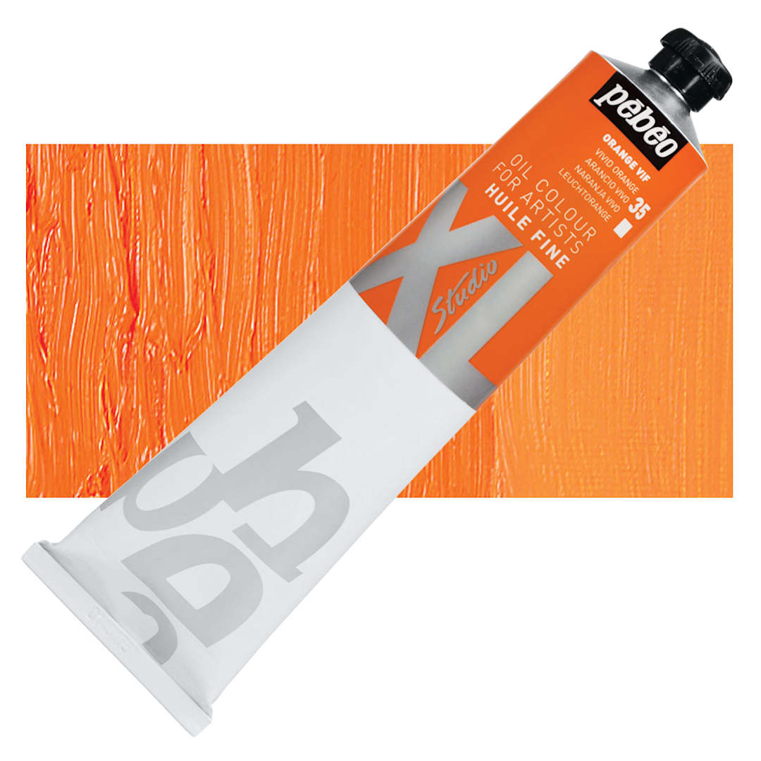 Open in modal - Pebeo XL Studio Oil Paint - Vivid Orange, 200 ml Tube and swatch