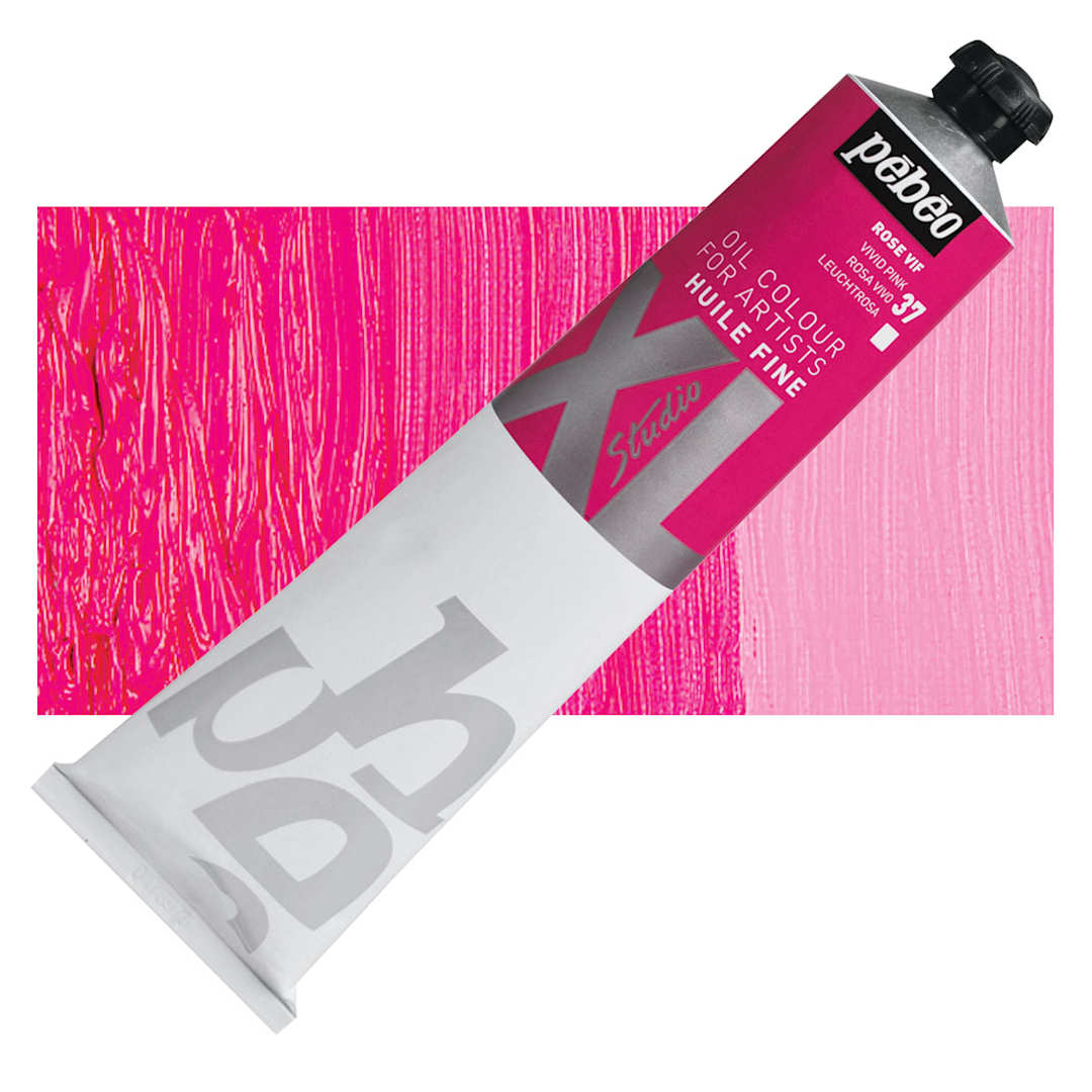 Open in modal - Pebeo XL Studio Oil Paint - Vivid Pink, 200 ml Tube and swatch