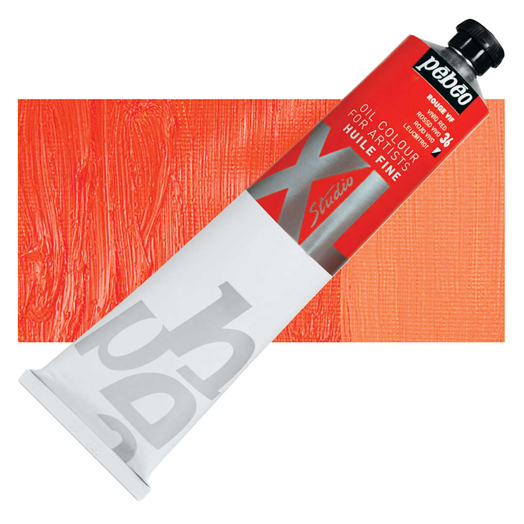 Open in modal - Pebeo XL Studio Oil Paint - Vivid Red, 200 ml Tube and swatch
