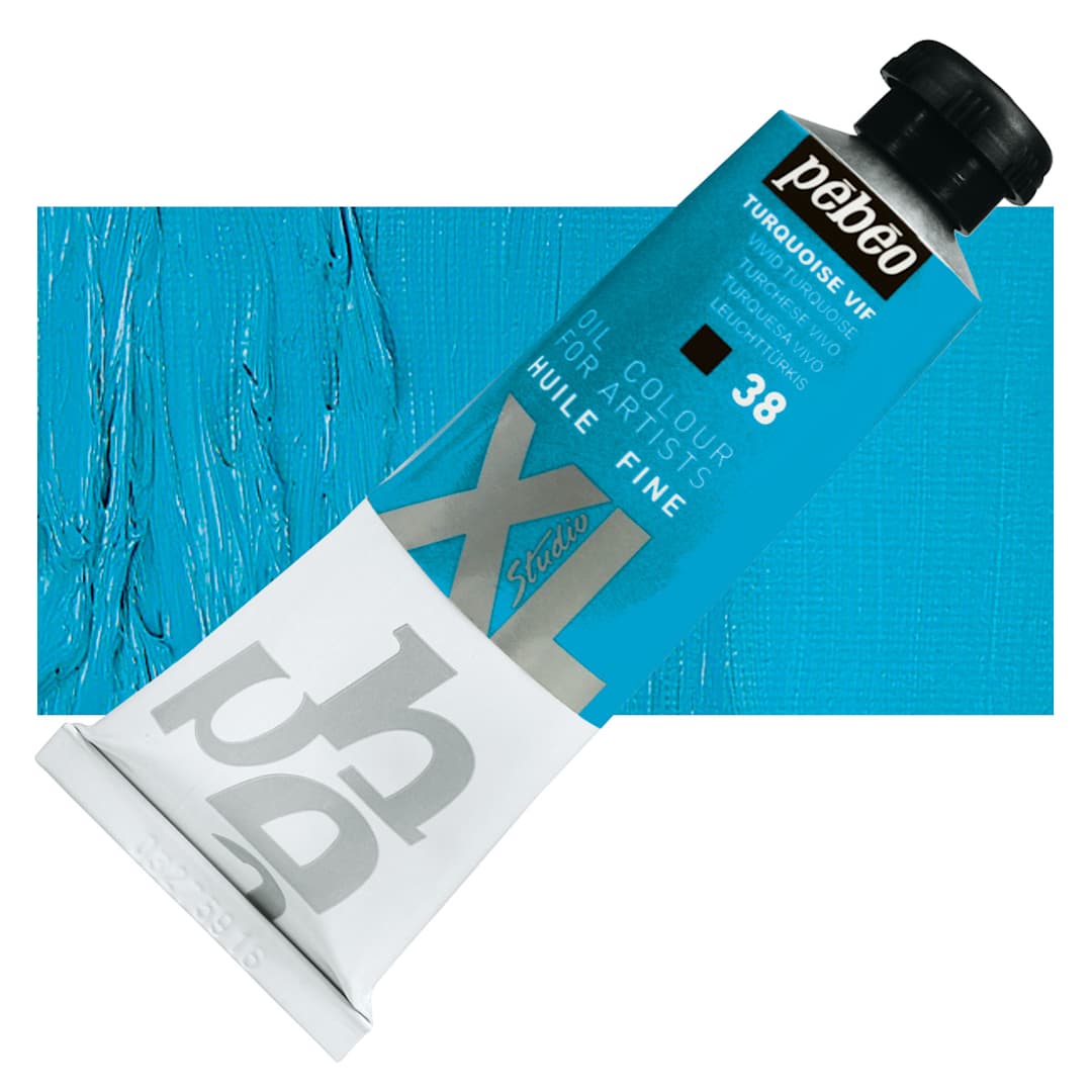 Open in modal - Pebeo XL Studio Oil Paint - Vivid Turquoise, 37 ml tube and swatch