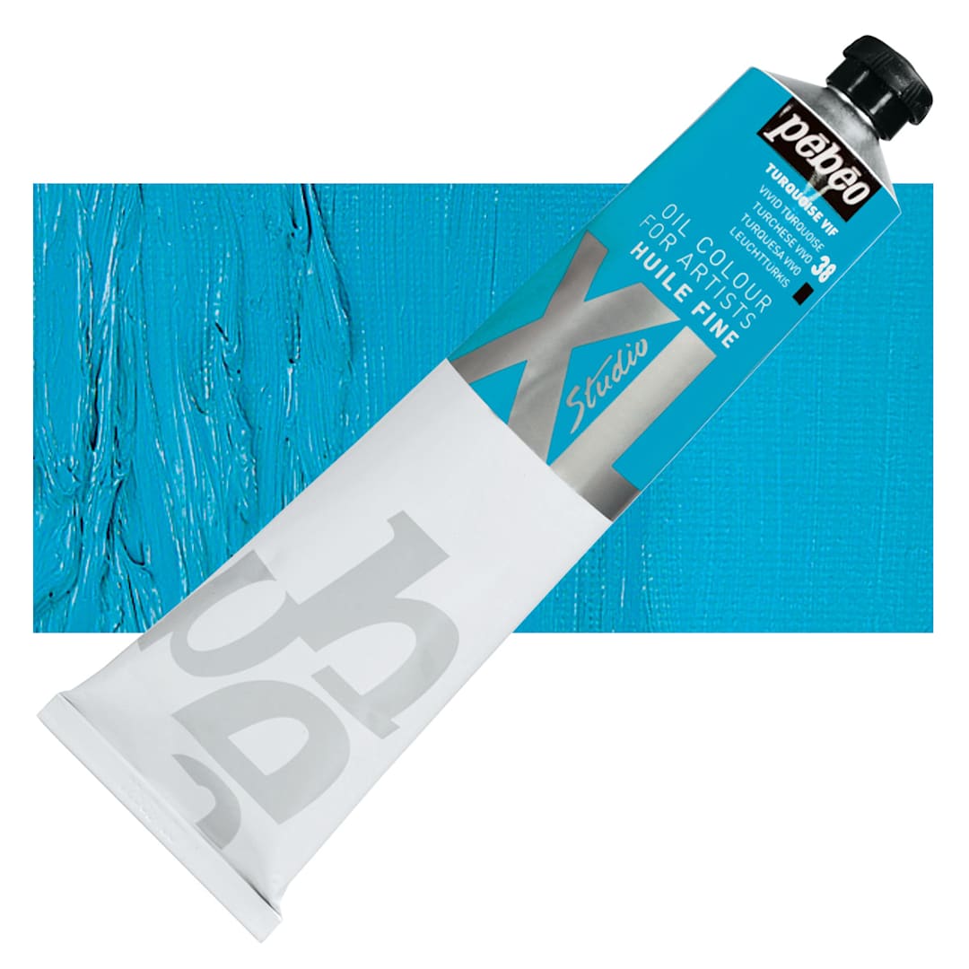 Open in modal - Pebeo XL Studio Oil Paint - Vivid Turquoise, 200 ml tube and swatch