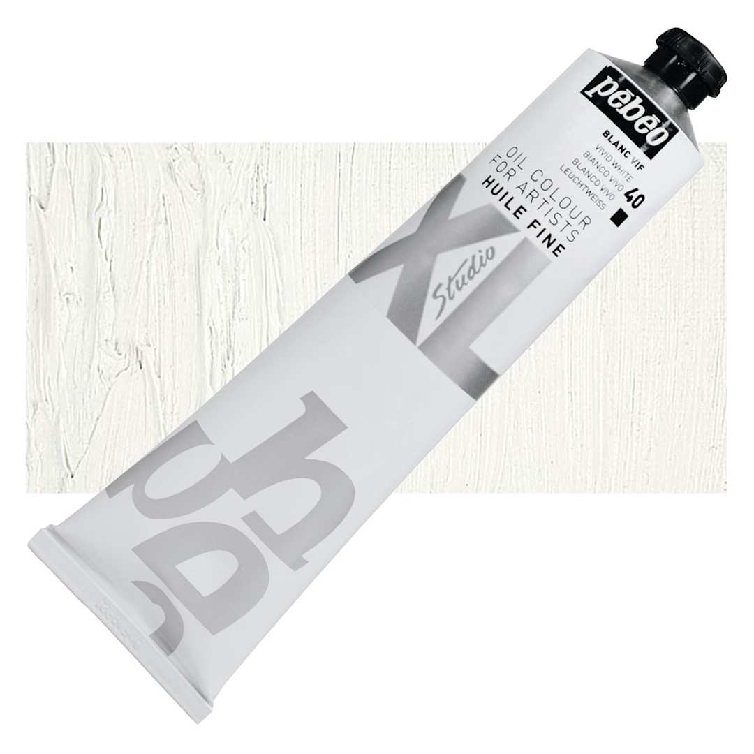 Open in modal - Pebeo XL Studio Oil Paint - Vivid White, 200 ml tube and swatch