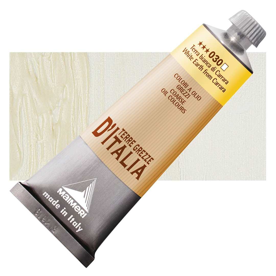 Open in modal - Maimeri Italian Natural Earth Oil Paint - White Earth from Carrara, 60 ml tube and swatch