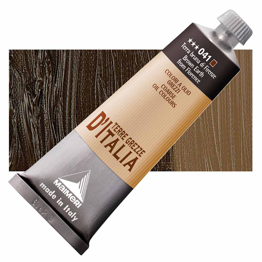 Open in modal - Maimeri Italian Natural Earth Oil Paint - Brown Earth from Florence, 60 ml tube and swatch