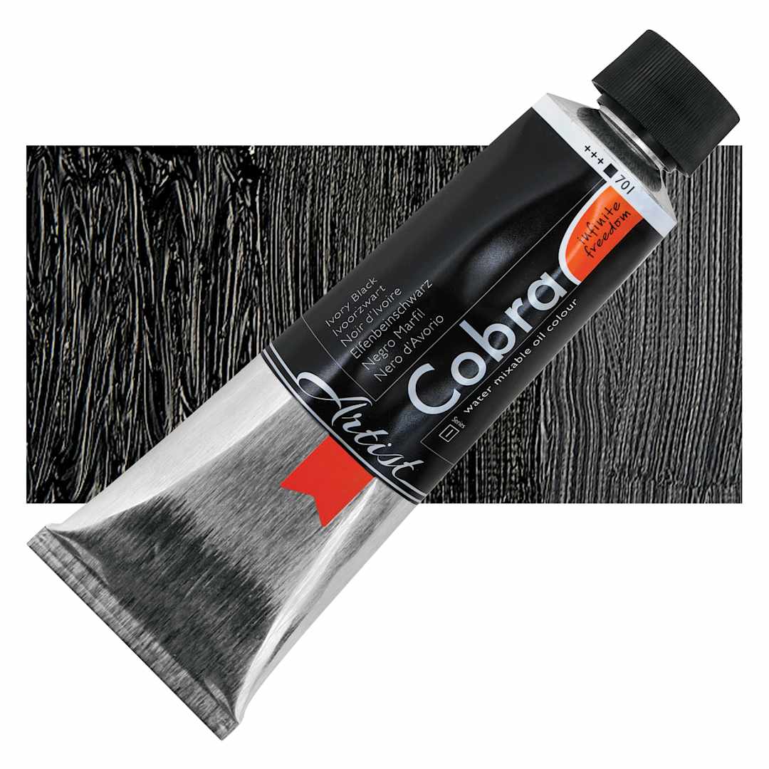 Open in modal - Cobra Artist Water Mixable Oil Paint - Ivory Black, 150 ml tube and swatch