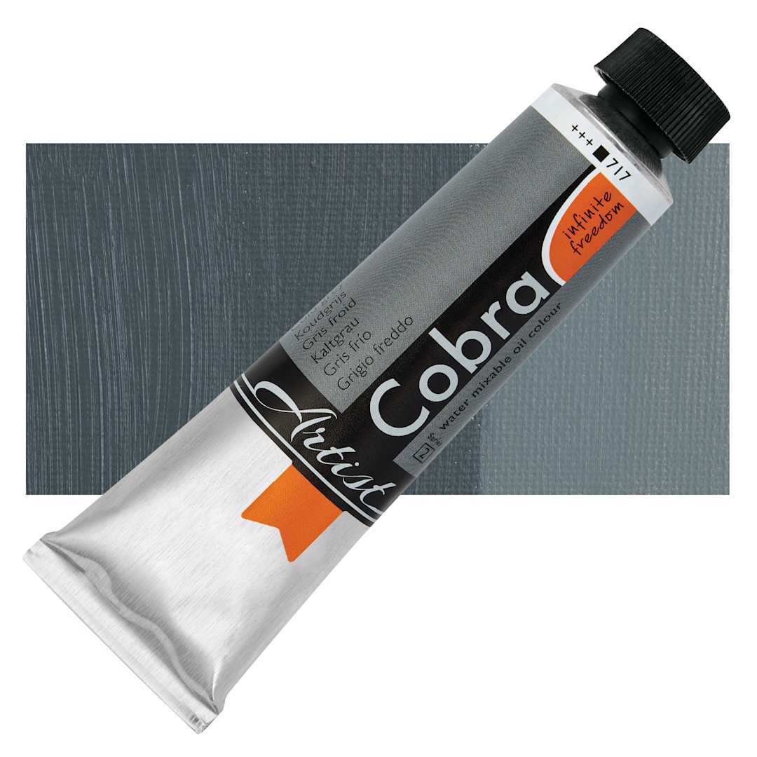 Open in modal - Cobra Artist Water Mixable Oil Paint - Cold Grey, 40 ml tube and swatch