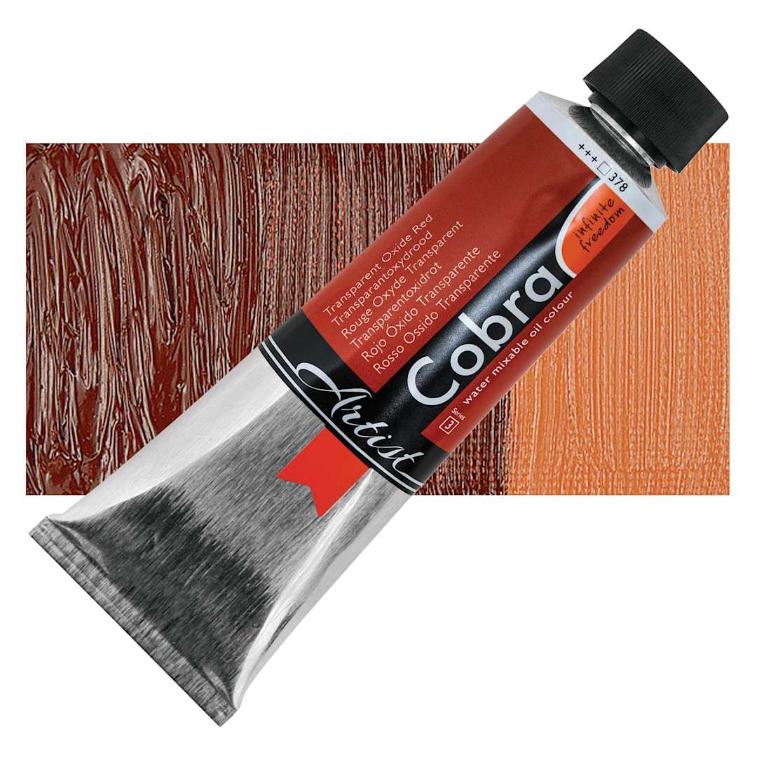 Open in modal - Cobra Artist Water Mixable Oil Paint - Transparent Oxide Red, 150 ml tube and swatch