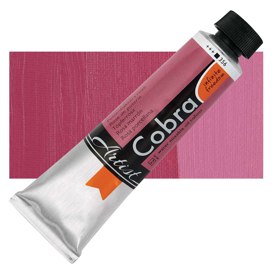Open in modal - Cobra Artist Water Mixable Oil Paint - Potter's Pink, 40 ml tube and swatch