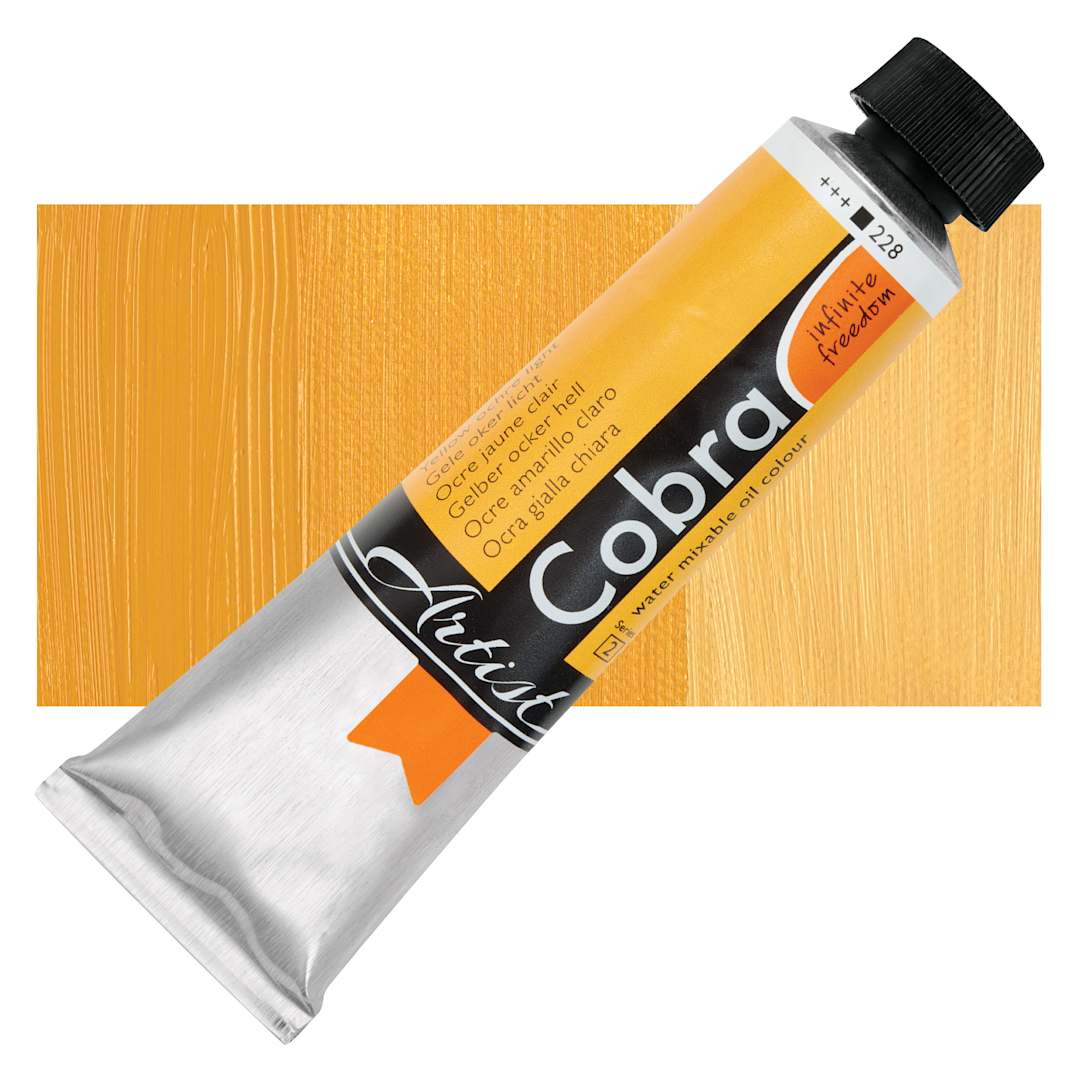 Open in modal - Cobra Artist Water Mixable Oil Paint - Yellow Ochre Light, 40 ml tube and swatch