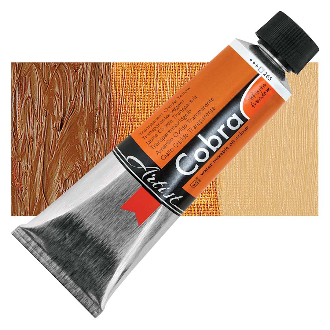 Open in modal - Cobra Artist Water Mixable Oil Paint - Transparent Oxide Yellow, 150 ml tube and swatch